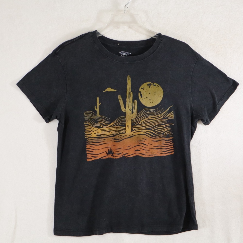 Mighty Fine Women's Graphic T‑Shirt Black Desert Sunset Cactus Tee Medium
